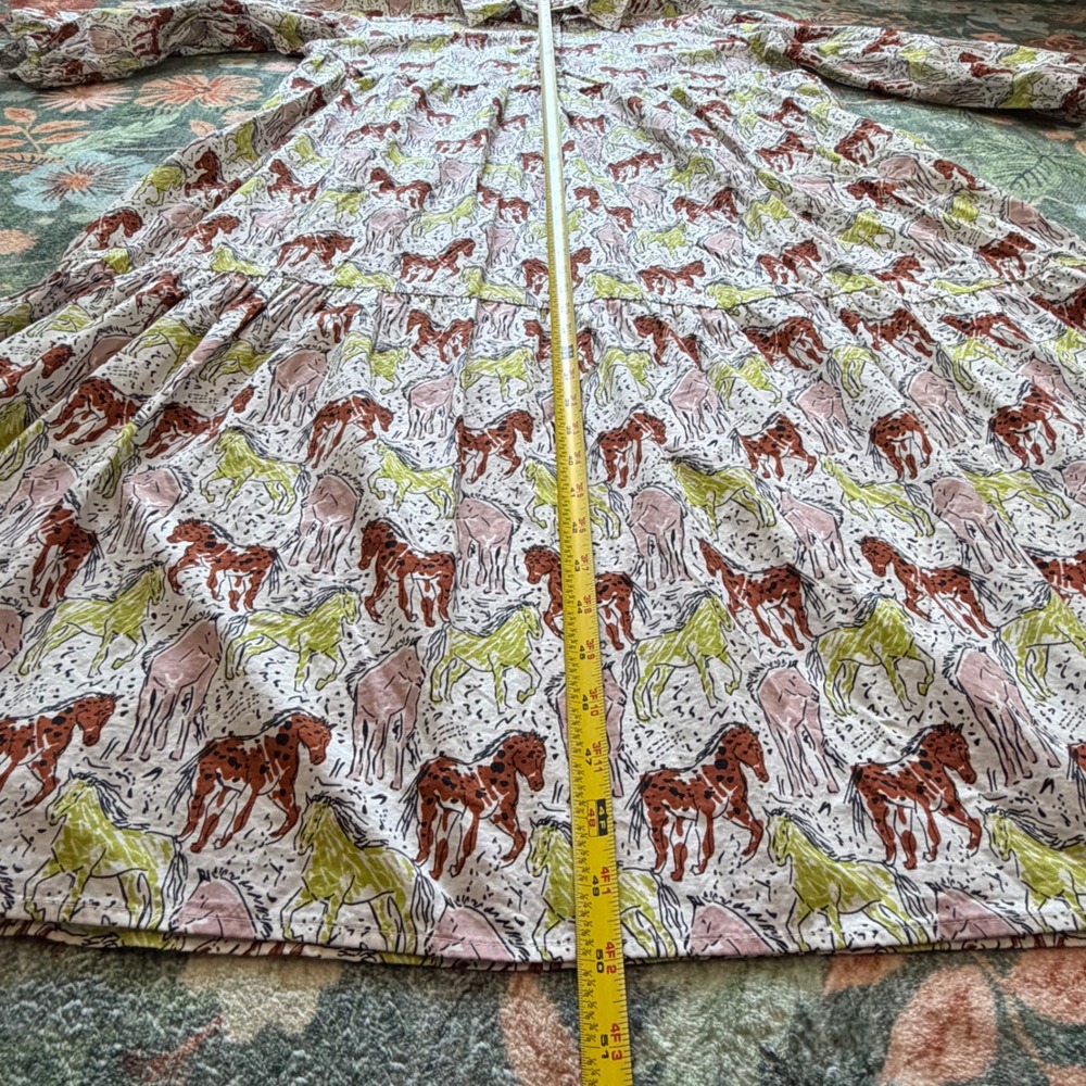 Maeve by Anthropologie Horse Print Tiered Midi Shirt Dress Cotton Multi Large - Picture 5 of 8